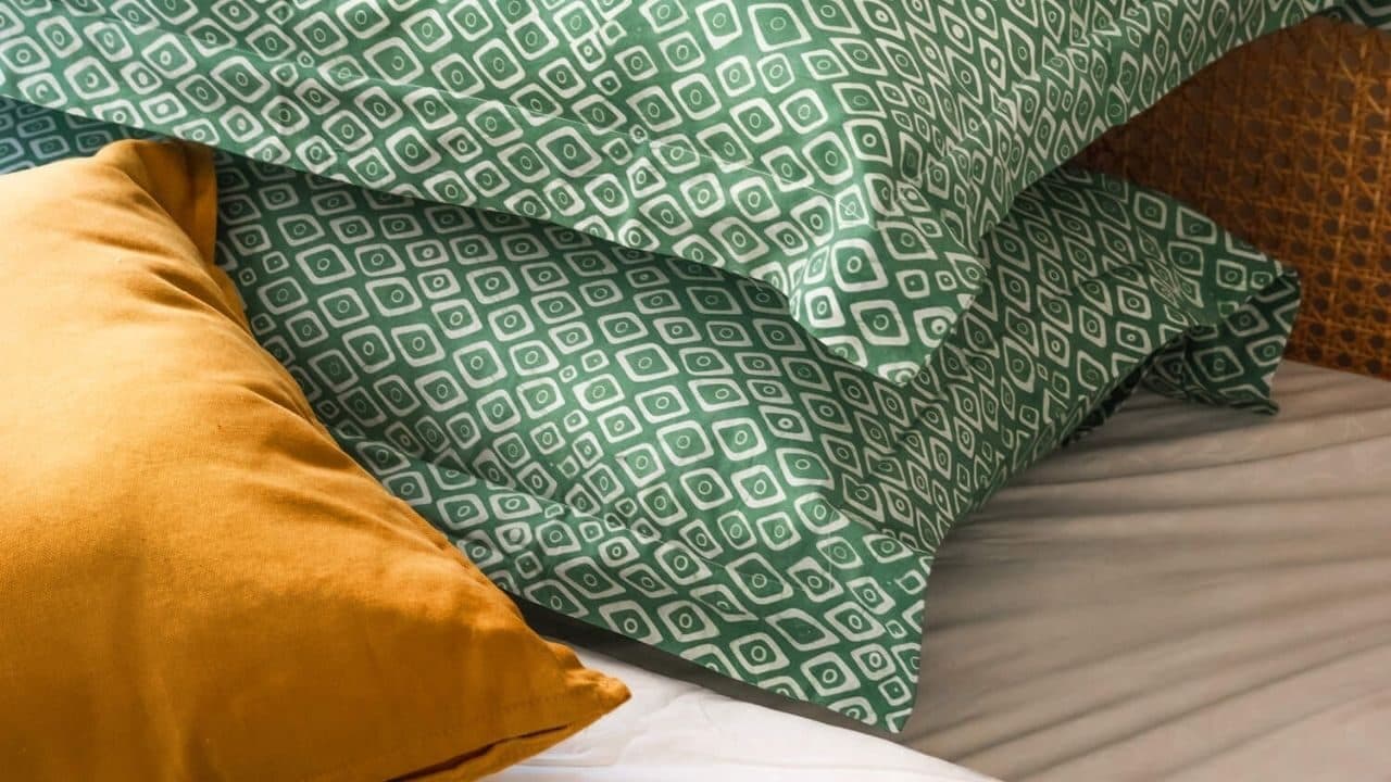 Close-up of folded bedding fabric